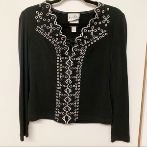 Vintage Joseph Ribkoff top with tie-up detail.